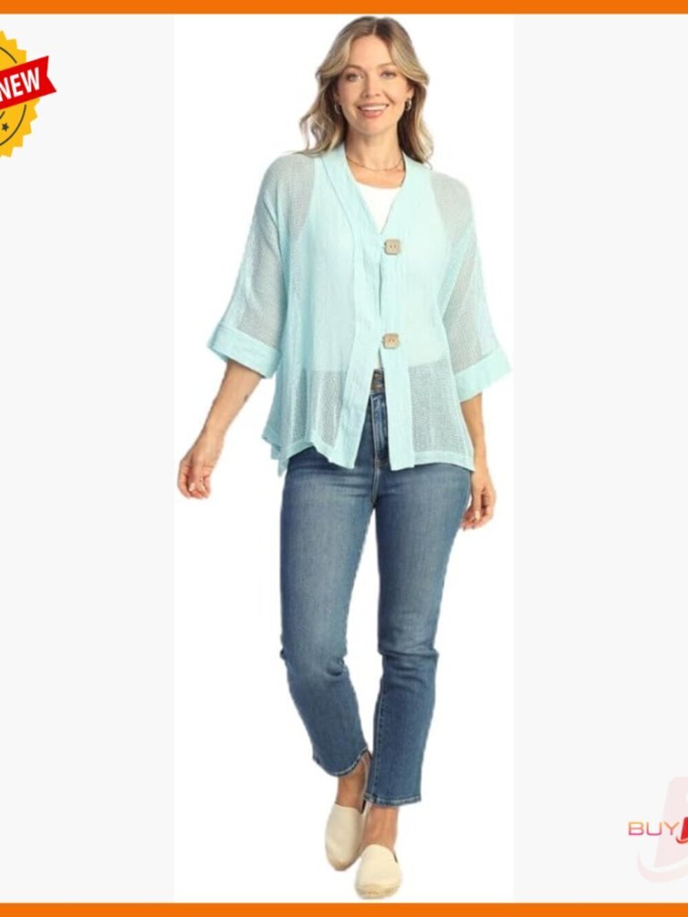Mineral Washed Mesh Cardigan, 3/4 Sleeves, Flounce Hem, Lightweight Cover-Up